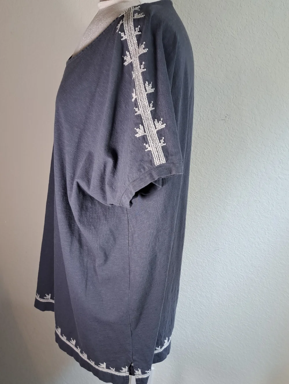 J Jill Pure Jill Women’s Embroidered Dolman Tunic Top Large Cotton Dark Gray - Picture 5 of 13